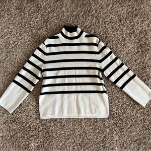 H&M Striped Black and Beige High-Neck Sweater
